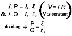 I1.P=I2.l1; I1.Q=12.l2; => P:Q = l1:l2